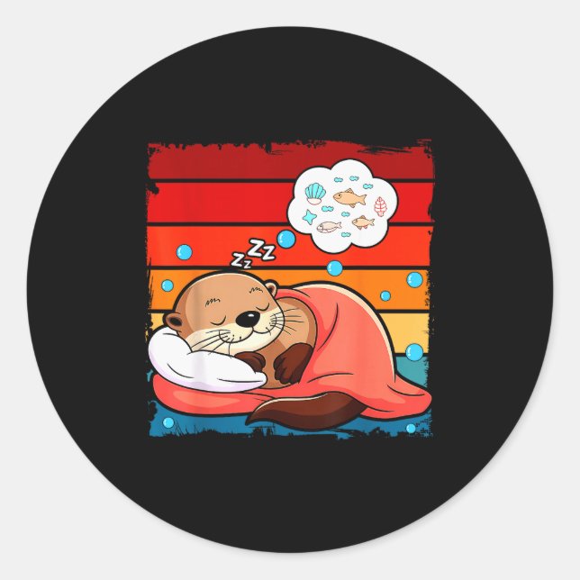 Pegatina Redonda Otter Sleeng Animal Pajamas Nap Pjs Outfit Sea Ott (Anverso)