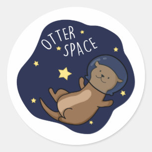Pegatina Redonda Otter Space Funny Astronauta Otter Pun