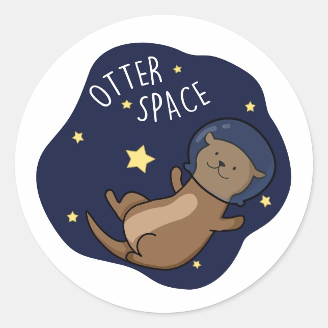Pegatina Redonda Otter Space Funny Astronauta Otter Pun (Anverso)
