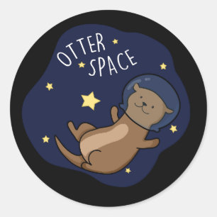 Pegatina Redonda Otter Space Funny Astronauta Otter Pun Dark BG