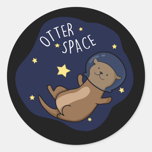 Pegatina Redonda Otter Space Funny Astronauta Otter Pun Dark BG (Anverso)