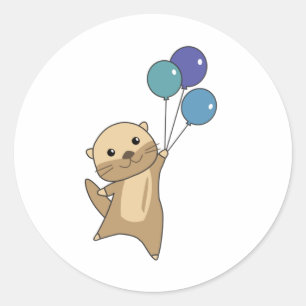 Pegatina Redonda Otter Sweet Animal vuela Con Globos Arriba