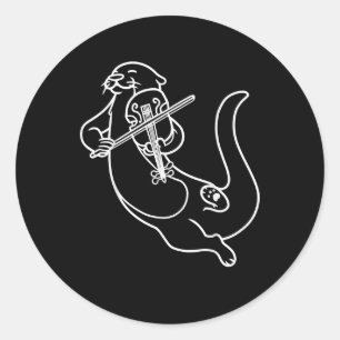 Pegatina Redonda Otter tocando violín   práctica musical de viola