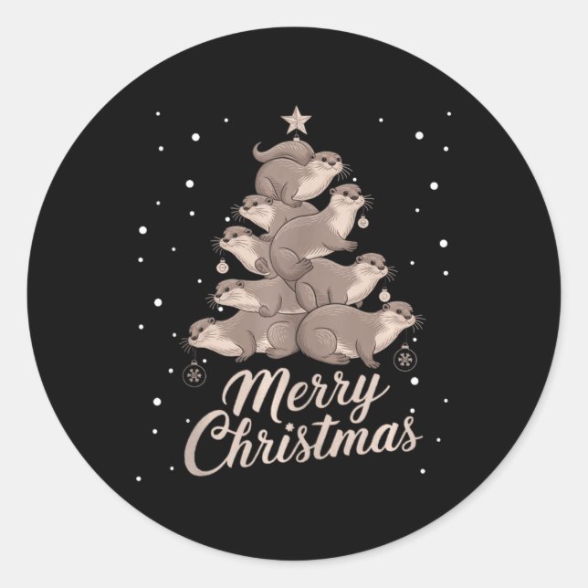 Pegatina Redonda Otter Xmas Tree Otter Christmas Tree (Anverso)