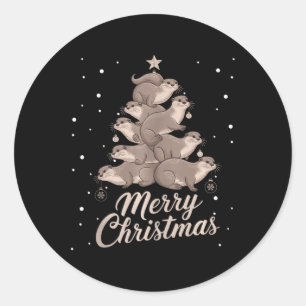 Pegatina Redonda Otter Xmas Tree Otter Christmas Tree