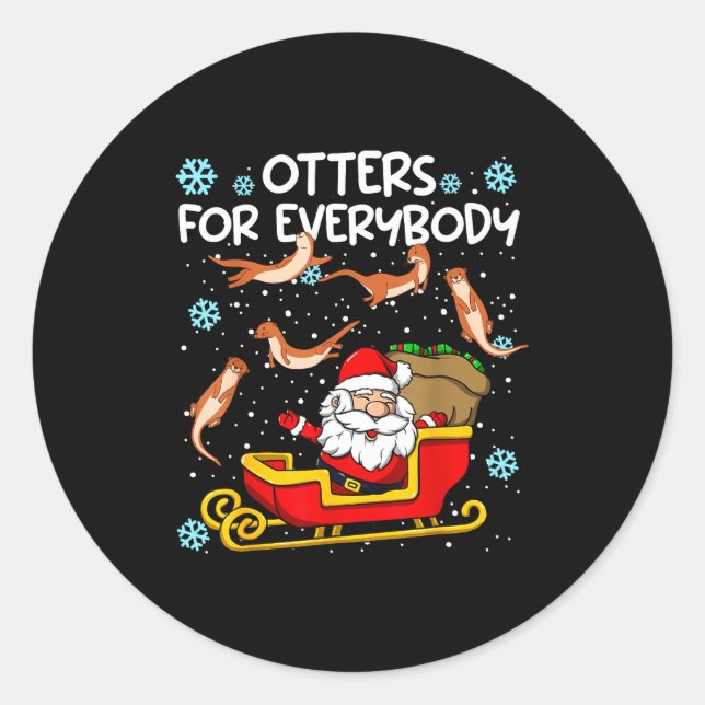 Pegatina Redonda Otters For Everybody Santa Funny Christmas Otter  (Anverso)