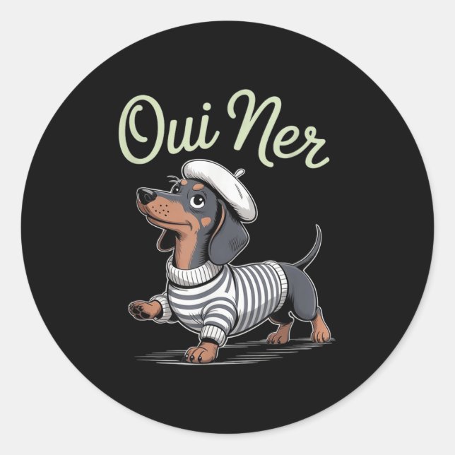 Pegatina Redonda Oui Ner Dachshund Wiener Perro Humor francés Graci (Anverso)