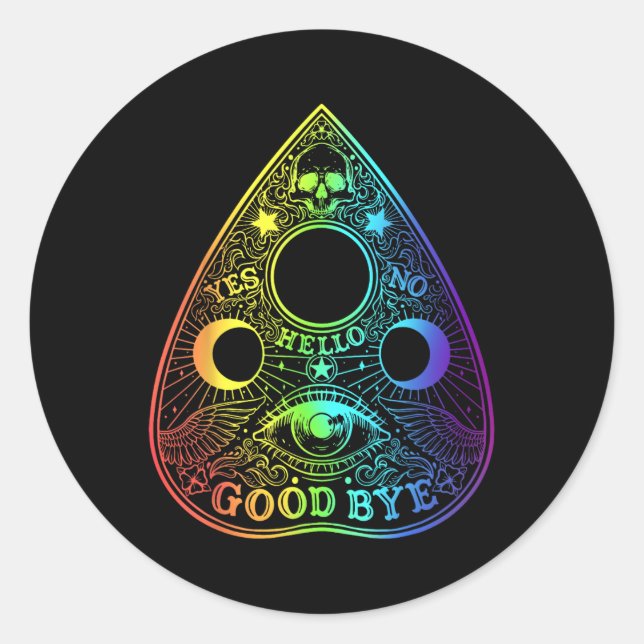 Pegatina Redonda Ouija Junta Planchette Halloween Gótico Paranormal (Anverso)