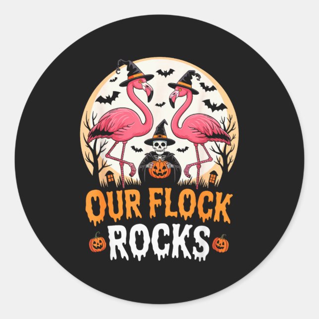 Pegatina Redonda Our Flock Rocks Flamingo Halloween Costume Matchin (Anverso)