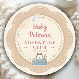 Pegatina Redonda Our Greatest Adventure Pink Vintage Baby Shower
