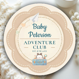 Pegatina Redonda Our Greatest Adventure Teal Blue Cute Baby Shower