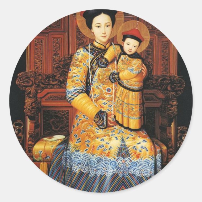 Pegatina Redonda Our Lady of China (中华圣母, 中華聖母) Chinese Virgin Mary (Anverso)