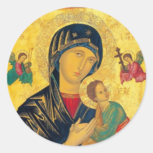 Pegatina Redonda Our Lady of Perpetual Help Stickers  (Anverso)