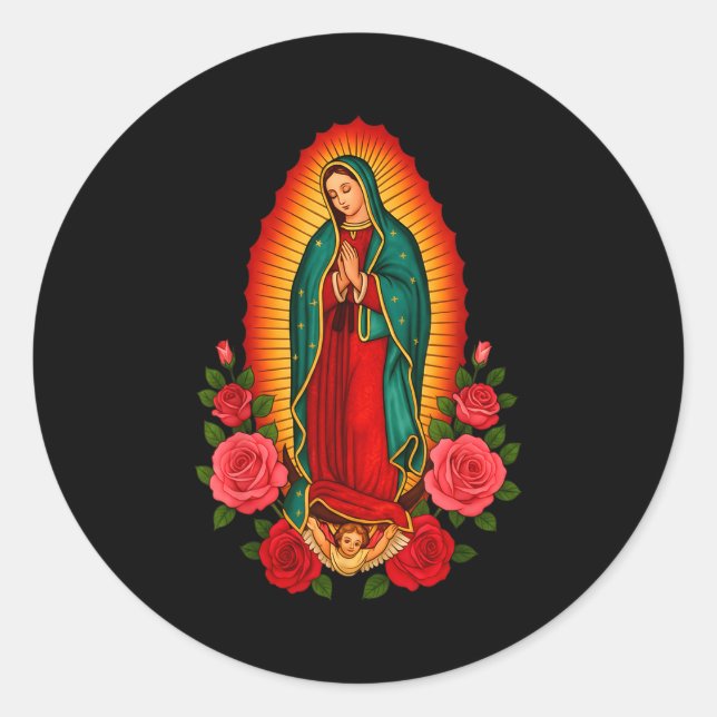 Pegatina Redonda Our Lady Virgen De Guadalupe Saint Virgin Mary - C (Anverso)
