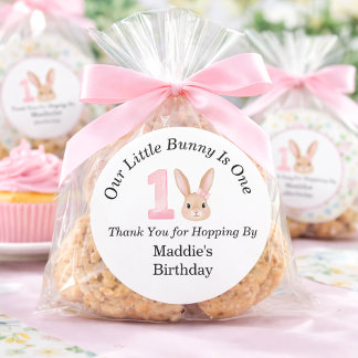 Pegatina Redonda Our Little Bunny Is One 1st Birthday Thank You