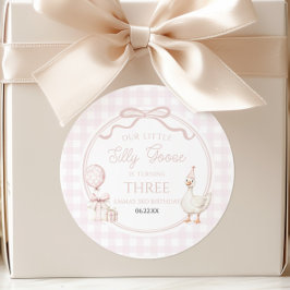 Pegatina Redonda Our Little Silly Goose Pink Bow Birthday Party