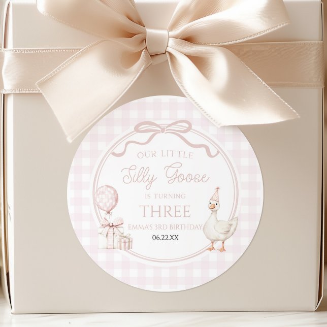 Pegatina Redonda Our Little Silly Goose Pink Bow Birthday Party (Subido por el creador)