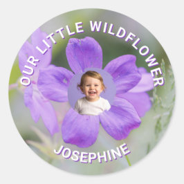 Pegatina Redonda Our Little Wildflower Purple Floral Custom Photo