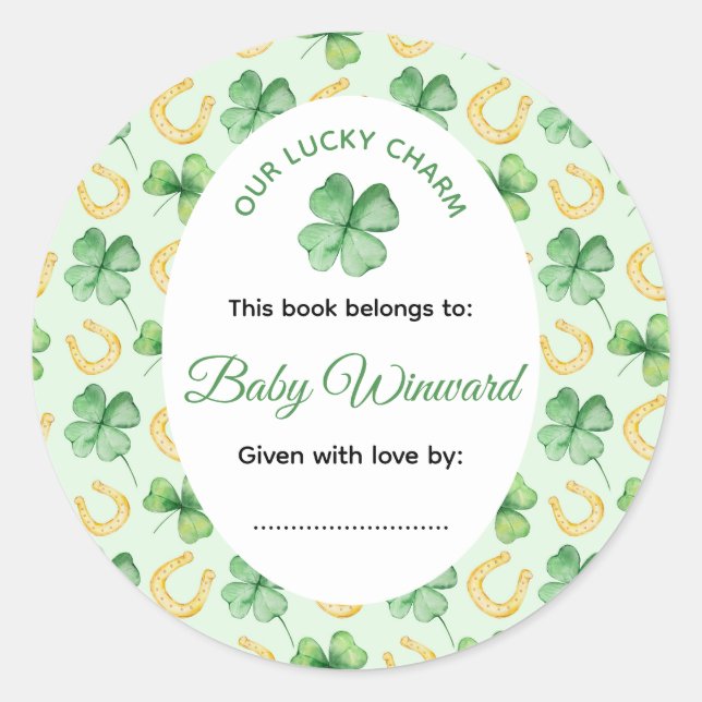 Pegatina Redonda Our Lucky Charm St Patrick's Baby Shower (Anverso)