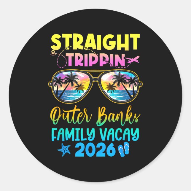 Pegatina Redonda Outer Banks Family Vacay Vacation 2026 Straight Tr (Anverso)