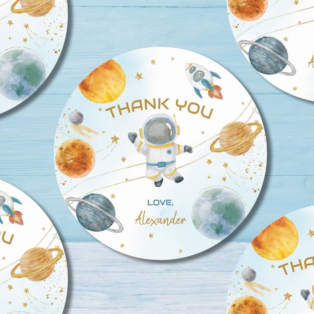 Pegatina Redonda Outer Space Astronaut Birthday Thank You (Subido por el creador)