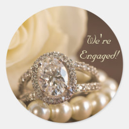 Pegatina Redonda Oval Diamond Ring White Rose Matrimonio