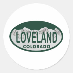 Pegatina Redonda Óvalo de la licencia de Loveland