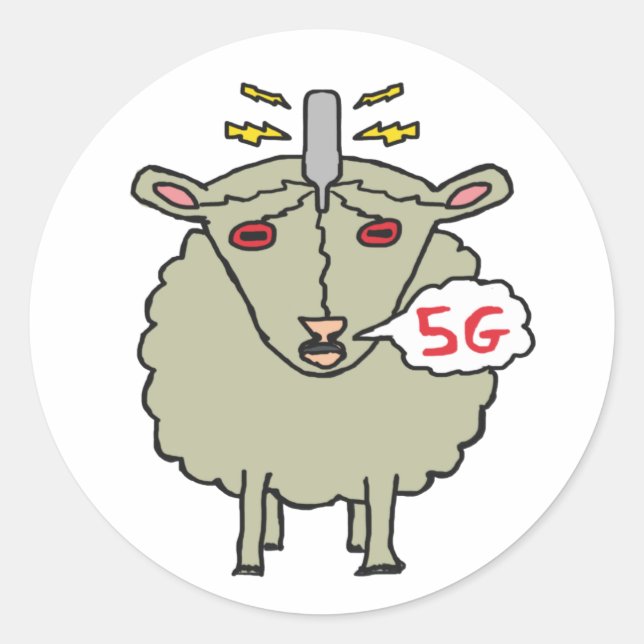 Pegatina Redonda Oveja Anti 5G (Anverso)