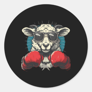 Pegatina Redonda Oveja Boxeadora Con Guantes De Boxeo Kickboxing Di