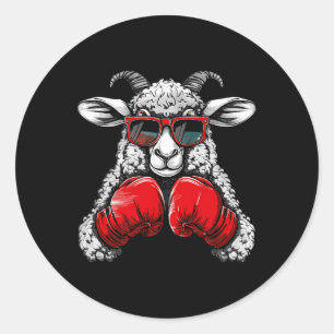 Pegatina Redonda Oveja boxeadora con guantes de boxeo kickboxing di