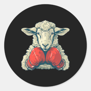 Pegatina Redonda Oveja boxeadora con guantes de boxeo kickboxing di