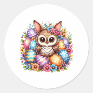 Pegatina Redonda Oveja de Pascua con orejas de conejito