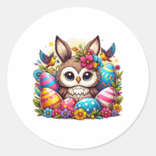 Pegatina Redonda Oveja de Pascua con orejas de conejito