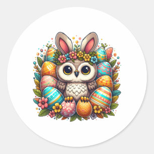 Pegatina Redonda Oveja de Pascua con orejas de conejito