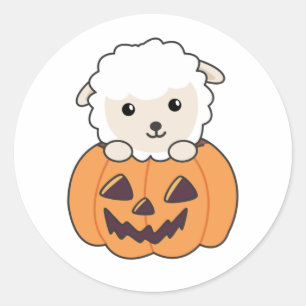 Pegatina Redonda Oveja En Calabaza Corta Oveja Feliz Halloween