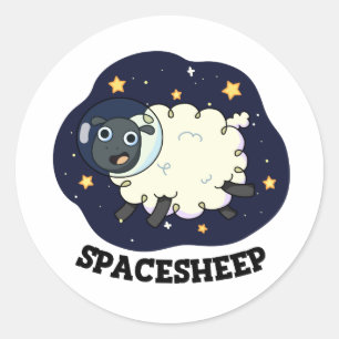 Pegatina Redonda Oveja Espacial Astronauta Divertido Juego de Palab