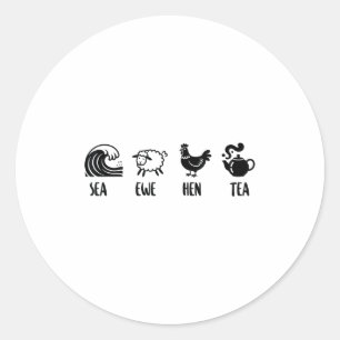 Pegatina Redonda Oveja Ewe Gallina Té Chiste Divertido Dicho Cita H