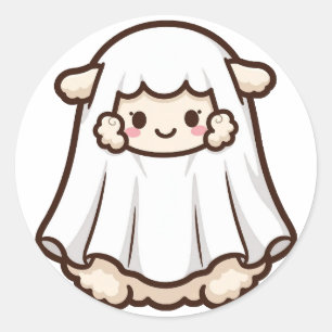 Pegatina Redonda Oveja fantasma linda de Halloween