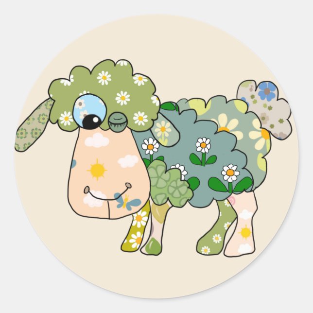 Pegatina Redonda Oveja multicolor (Anverso)