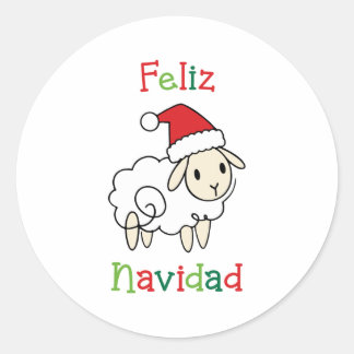 Pegatina Redonda Oveja Navideña Adorable – Feliz Navidad