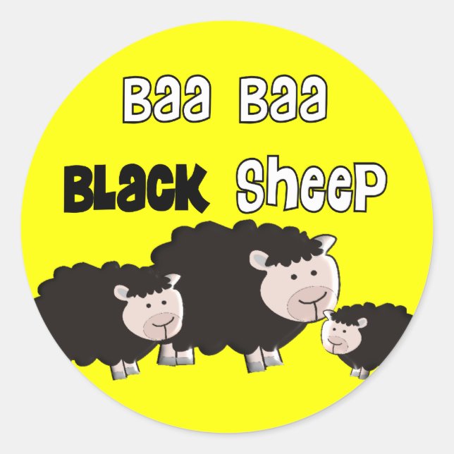 Pegatina Redonda Oveja negra diseña "oveja negra de Baa Baa" (Anverso)