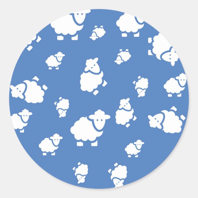 Pegatina Redonda Oveja personalizado con fondo azul Envolver (Anverso)