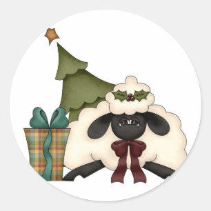 Pegatina Redonda ovejas adorables en navidad