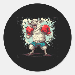 Pegatina Redonda Ovejas boxeando con guantes de boxeo Kickboxing di
