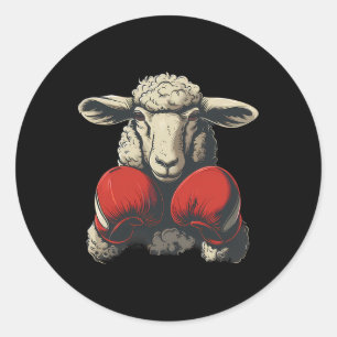 Pegatina Redonda Ovejas boxeando con guantes de boxeo Kickboxing Di