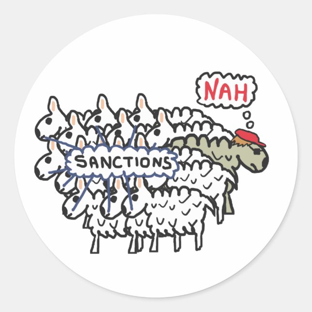 Pegatina Redonda Ovejas contra las sanciones (Anverso)