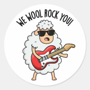 Pegatina Redonda Ovejas Divertidas Pun We Wool Rock You