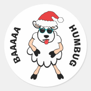 Pegatina Redonda Ovejas Divertidas Santa Baa Humbug Navidad