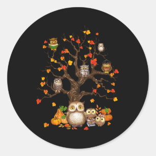 Pegatina Redonda Ovejas Salen Árbol Cae Calabaza Halloween Lechuza