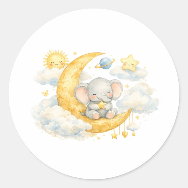 Pegatina Redonda Over the Moon Baby Shower Stickers (Anverso)